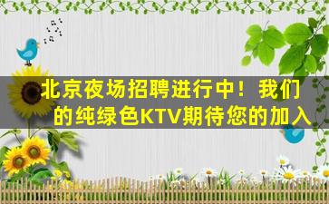 北京夜场招聘进行中！我们的纯绿色KTV期待您的加入